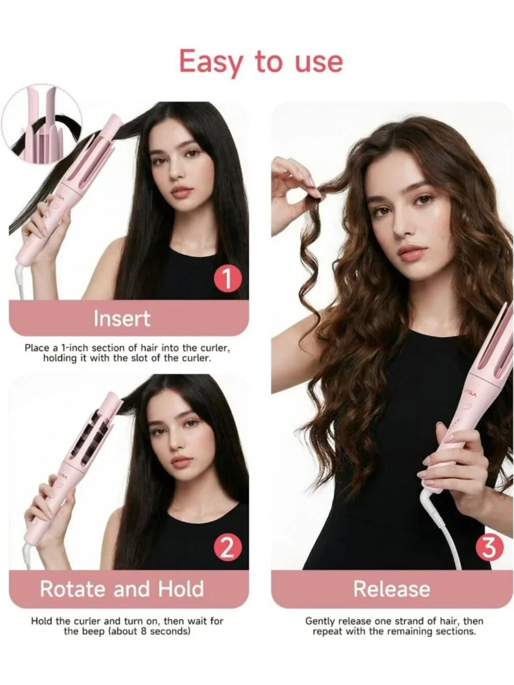Automatic Curling Iron with Long Barrel - Pro Hair Curler for Effortless Waves